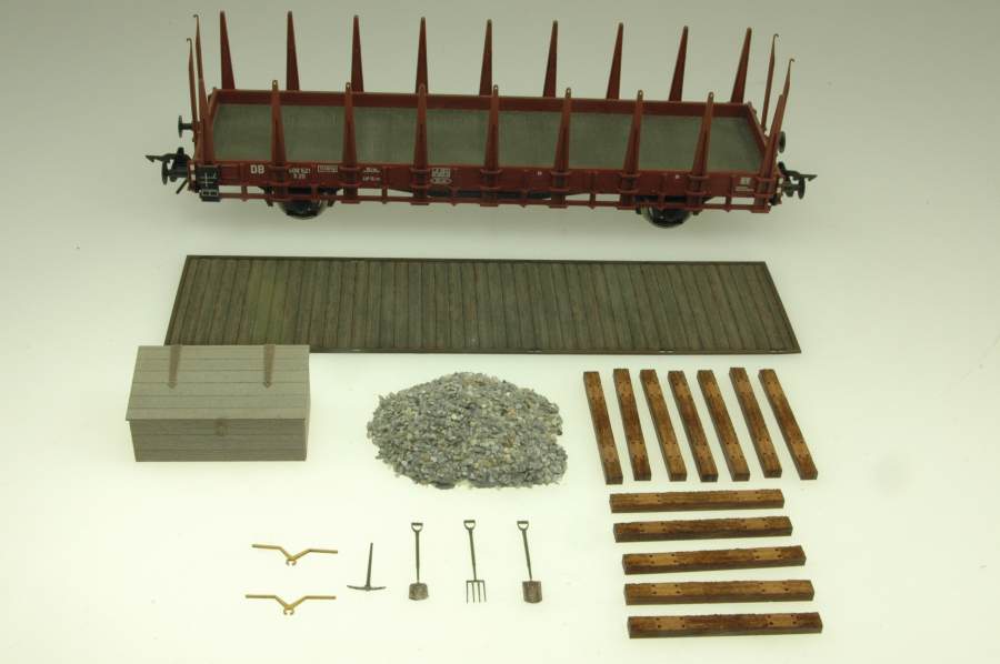 0- 140997 Ladungseinsatz "Baudienst" für Lenz Rungenwagen R20 (Fertigmodell)   Kooperationsmodell